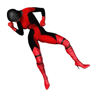 Beyaz arka plan üzerinde izole kadın kahraman 3D render