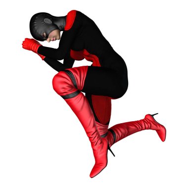 Beyaz arka plan üzerinde izole kadın kahraman 3D render