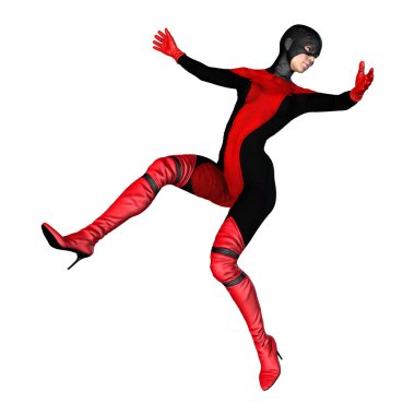 Beyaz arka plan üzerinde izole kadın kahraman 3D render