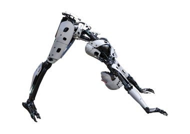 Beyaz arka planda izole edilmiş bir kadın robotun 3 boyutlu canlandırması