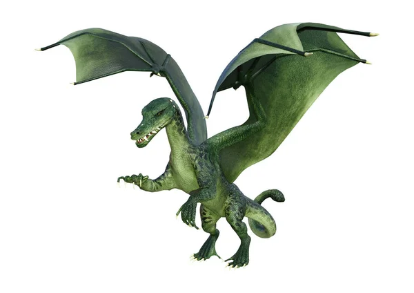 Representación Dragón Cuento Hadas Verde Aislado Sobre Fondo Blanco — Foto de Stock