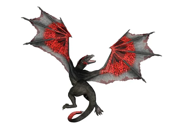 Rendering Black Fantasy Dragon Isolated White Background — Stock Photo, Image