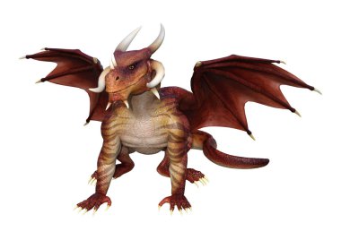Beyaz arka plan üzerinde izole kırmızı peri masalı Dragon 3D render