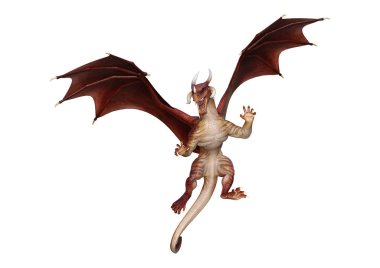 Beyaz arka plan üzerinde izole kırmızı peri masalı Dragon 3D render