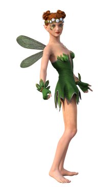 Beyaz arkaplanda izole edilmiş bir bahar perisinin 3 boyutlu canlandırması