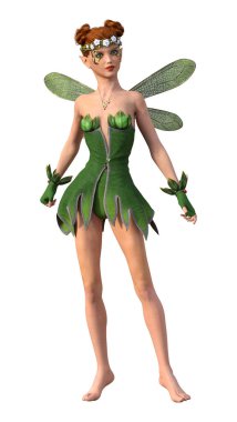 Beyaz arkaplanda izole edilmiş bir bahar perisinin 3 boyutlu canlandırması