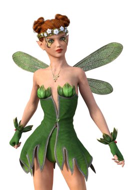 Beyaz arkaplanda izole edilmiş bir bahar perisinin 3 boyutlu canlandırması