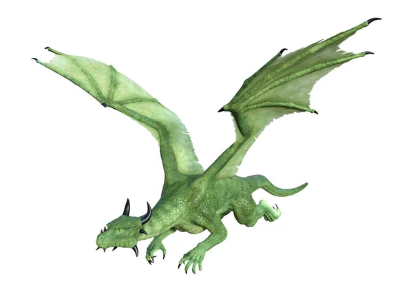 Rendu Dragon Conte Fées Vert Isolé Sur Fond Blanc — Photo