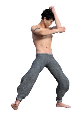 Beyaz arka plan üzerinde izole bir dövüş rahip 3D render