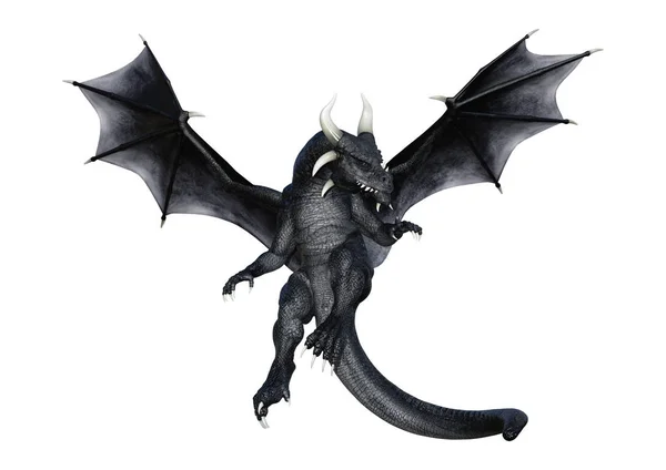 Rendering Black Fantasy Dragon Isolated White Background — Stock Photo, Image