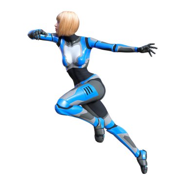 Beyaz arka planda izole edilmiş bir kadın robotun 3 boyutlu canlandırması