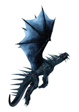 Beyaz arka plan üzerinde izole bir siyah fantezi ejderha 3D render