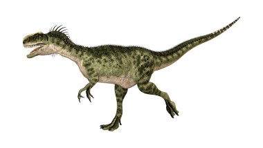 Beyaz arka plan üzerinde Monolophosaurus izole bir dinozor 3D render