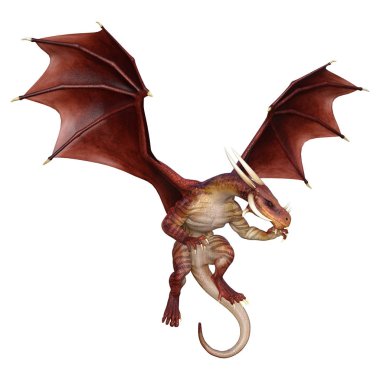 Beyaz arka plan üzerinde izole kırmızı peri masalı Dragon 3D render