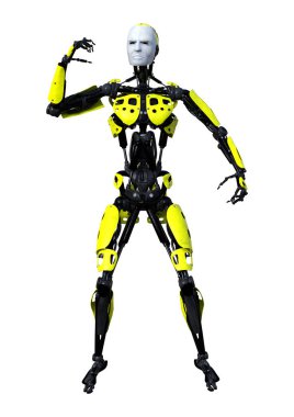 Beyaz arkaplanda izole edilmiş bir erkek robotun 3B görüntülemesi