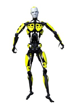 Beyaz arkaplanda izole edilmiş bir erkek robotun 3B görüntülemesi