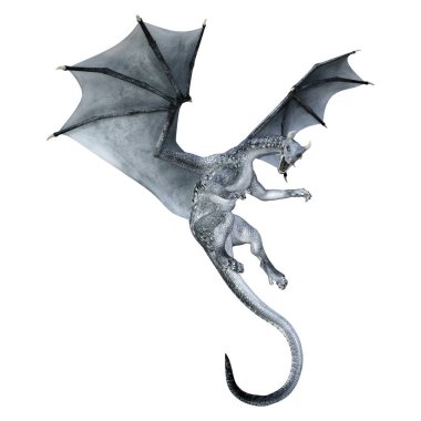 Beyaz arka plan üzerinde izole bir peri masalı ejderha 3D render
