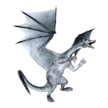Beyaz arka plan üzerinde izole bir peri masalı ejderha 3D render
