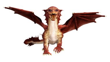 Beyaz arka plan üzerinde izole kırmızı peri masalı Dragon 3D render