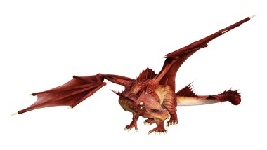 Beyaz arka plan üzerinde izole kırmızı peri masalı Dragon 3D render