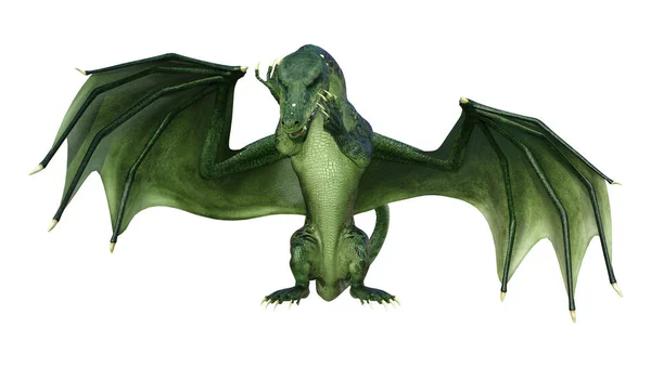 Representación Dragón Cuento Hadas Verde Aislado Sobre Fondo Blanco —  Fotos de Stock