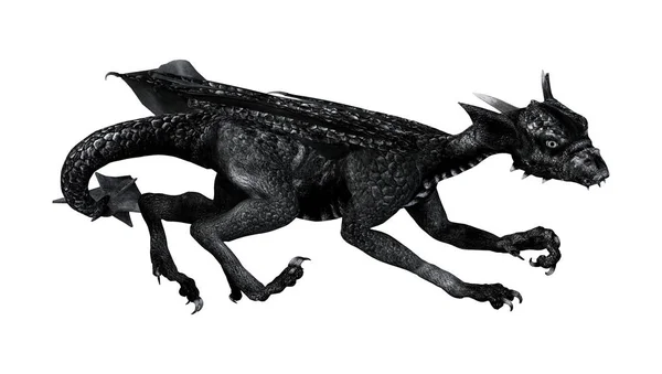 白い背景に分離されて少し黒いドラゴンの レンダリング — ストック写真