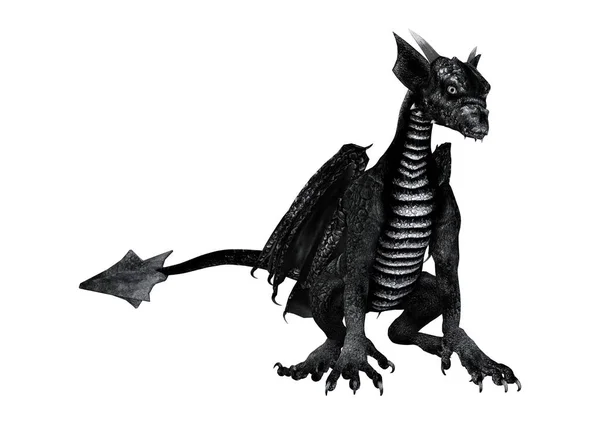 Rendering Little Black Dragon Isolated White Background — Stock Photo, Image