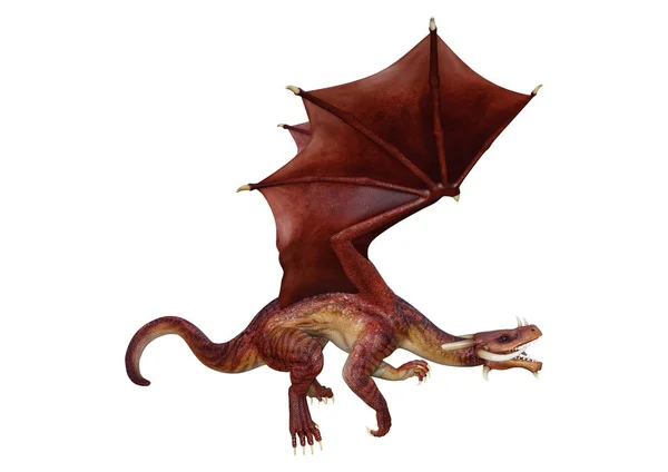 Beyaz Arka Plan Üzerinde Izole Kırmızı Peri Masalı Dragon Render — Stok fotoğraf
