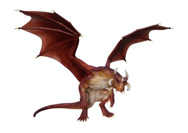 Beyaz arka plan üzerinde izole kırmızı peri masalı Dragon 3D render