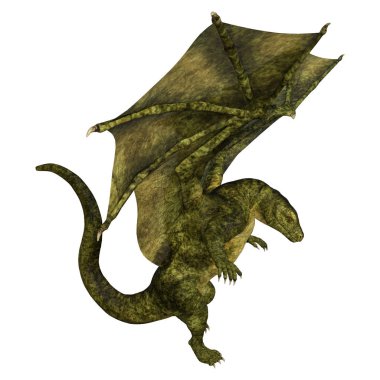 Beyaz arka planda izole edilmiş bir fantezi ejderhanın 3 boyutlu canlandırması