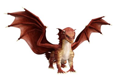 Beyaz arka plan üzerinde izole kırmızı peri masalı Dragon 3D render