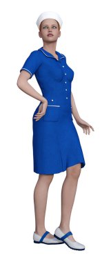 Beyaz arka plan üzerinde izole 3d render duran genç bir hemşire