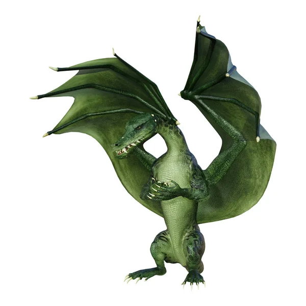 Representación Dragón Fantasía Verde Aislado Sobre Fondo Blanco — Foto de Stock