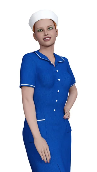 Representación Una Joven Enfermera Pie Aislada Sobre Fondo Blanco — Foto de Stock