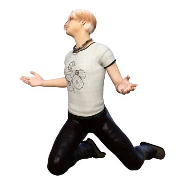 Beyaz arka planda izole edilmiş bir gencin 3D görüntüsü