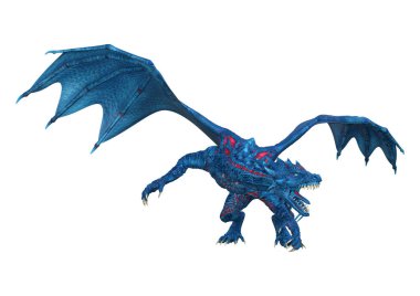 Beyaz arka plan üzerinde izole mavi fantezi Dragon 3D render