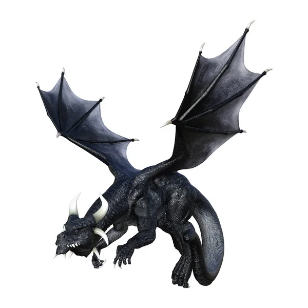 Rendering Black Fantasy Dragon Isolated White Background — Stock Photo, Image