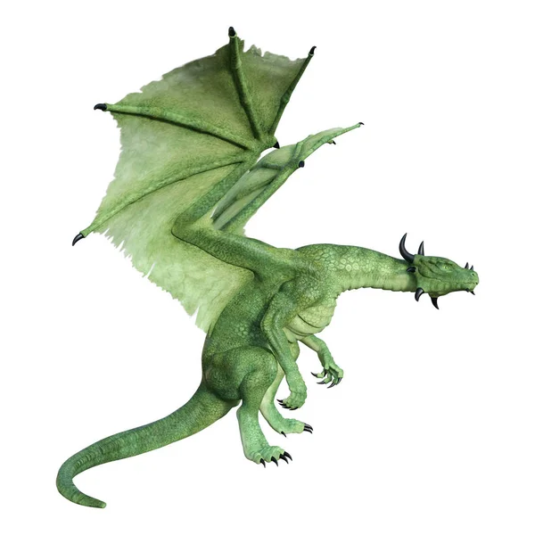 Rendering Green Fantasy Dragon Isolated White Background — Stock Photo, Image