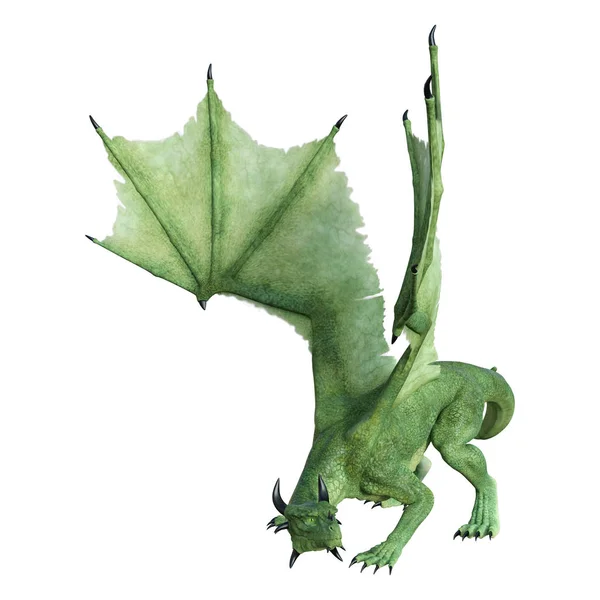 Representación Dragón Fantasía Verde Aislado Sobre Fondo Blanco — Foto de Stock