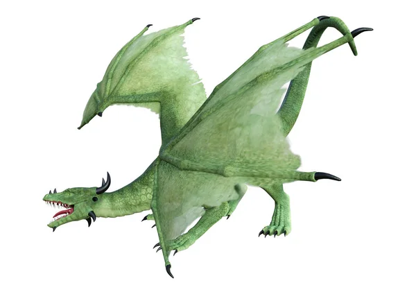 Representación Dragón Fantasía Verde Aislado Sobre Fondo Blanco — Foto de Stock