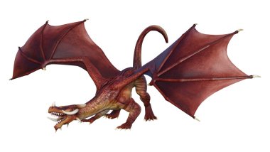 Beyaz arka plan üzerinde izole kırmızı fantezi Dragon 3D render