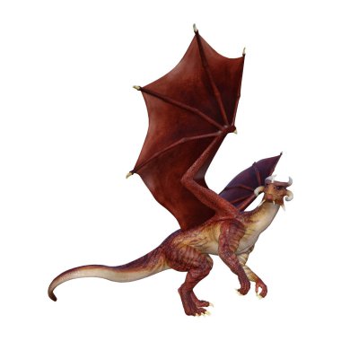 Beyaz arka plan üzerinde izole kırmızı fantezi Dragon 3D render