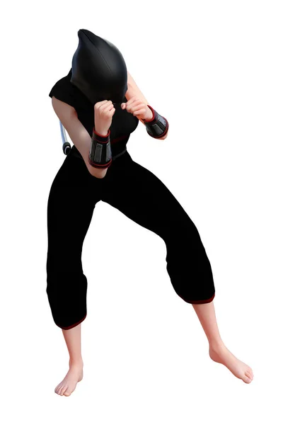 Rendering Ninja Femmina Isolato Sfondo Bianco — Foto Stock