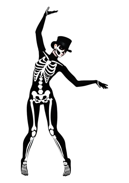 Renderelés Egy Fiatal Visel Csontváz Jelmez Halloween Party Elszigetelt Fehér — Stock Fotó