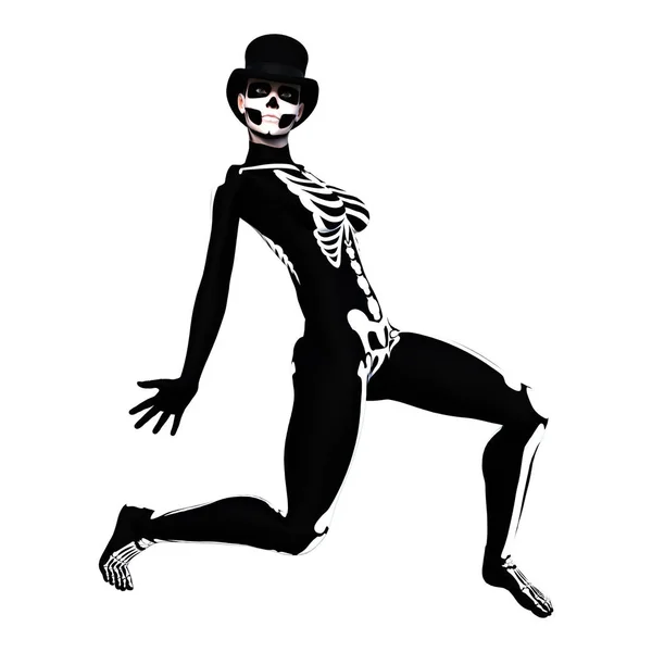 Rendu Une Jeune Femme Portant Costume Squelette Pour Halloween Partie — Photo