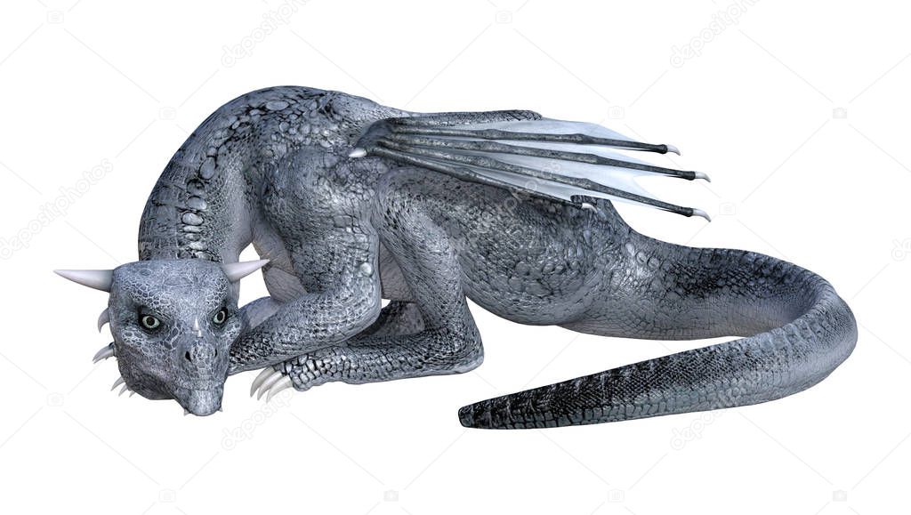 3D rendering of a fantasy dragon whelp isolated on white background