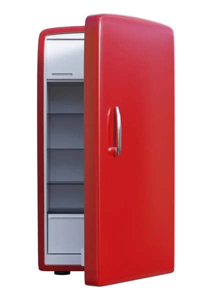 白い背景で隔離赤い冷蔵庫の レンダリング — ストック写真
