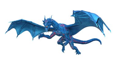 Beyaz arka plan üzerinde izole mavi fantezi Dragon 3D render