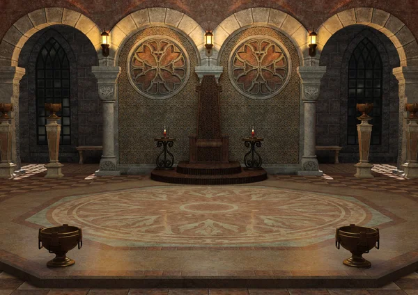 3D rendering of a dark fairy tale throne room