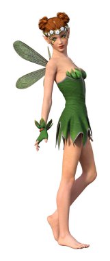 Beyaz arkaplanda izole edilmiş bir bahar perisinin 3 boyutlu canlandırması